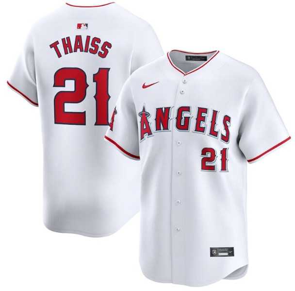 Men%27s Los Angeles Angels #21 Matt Thaisse White Home Limited Baseball Stitched Jersey Dzhi